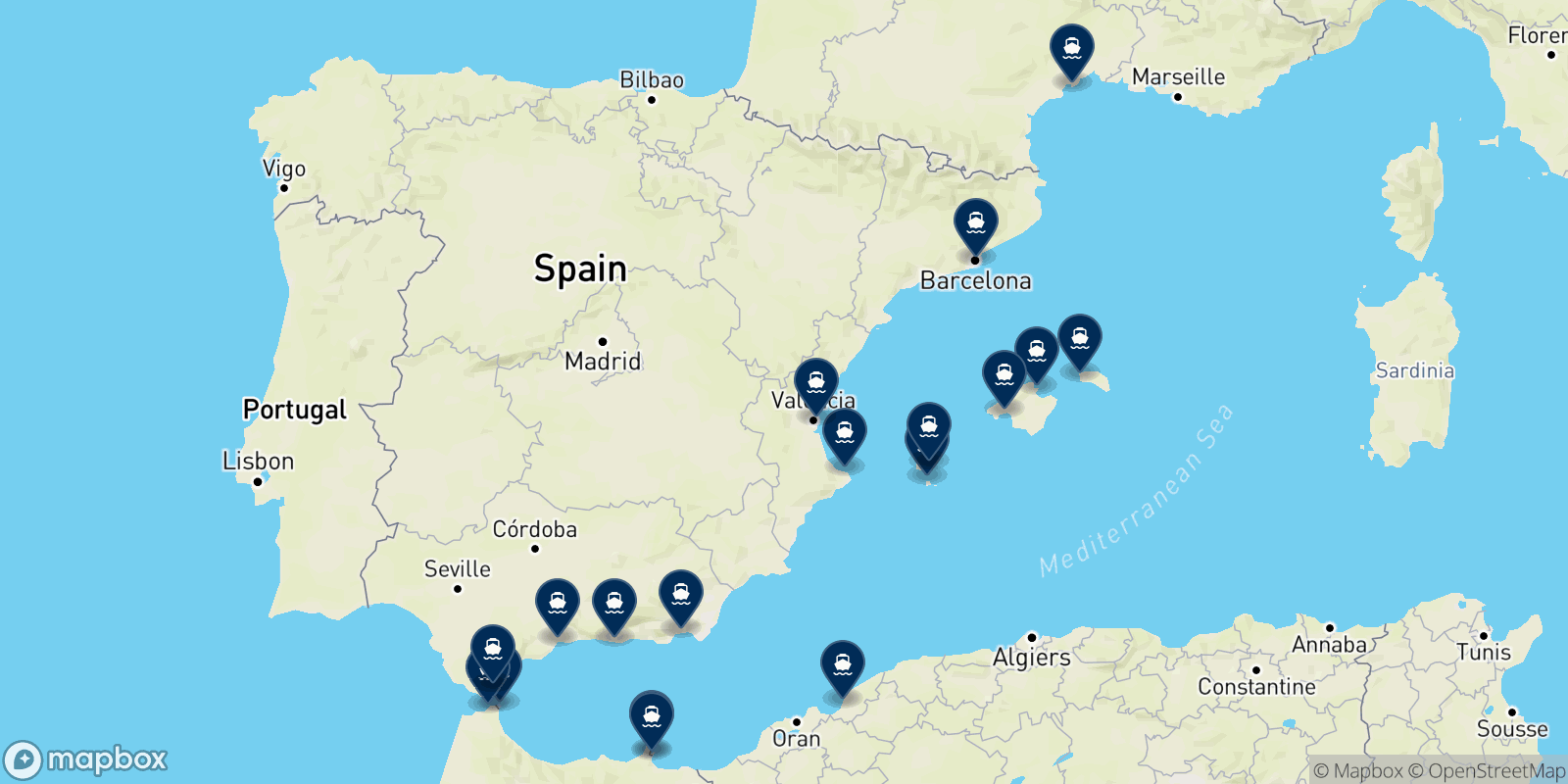Mappa delle destinazioni Balearia