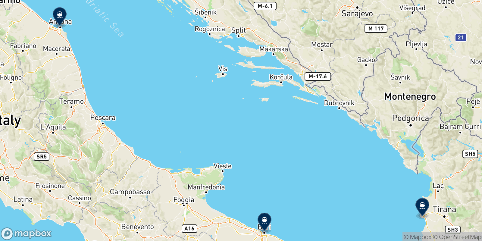 Mappa delle destinazioni Adria Ferries