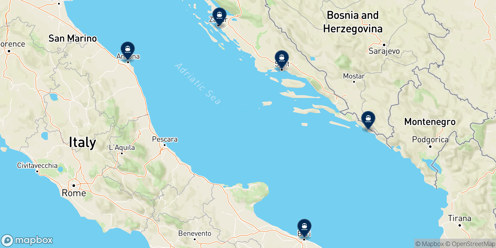 Mappa delle destinazioni Jadrolinija