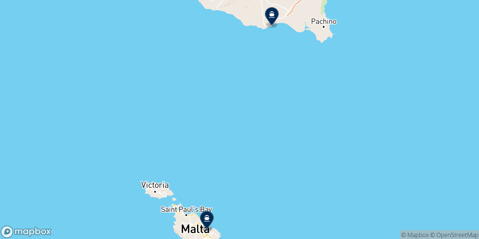 Mappa delle destinazioni Virtu Ferries