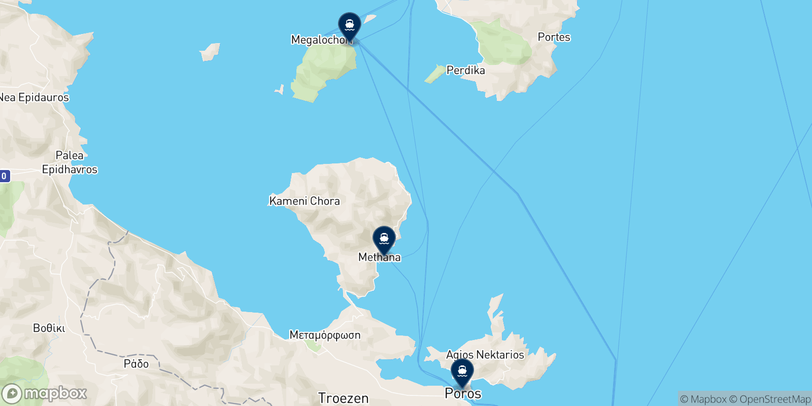 Mappa delle destinazioni Saronic Ferries