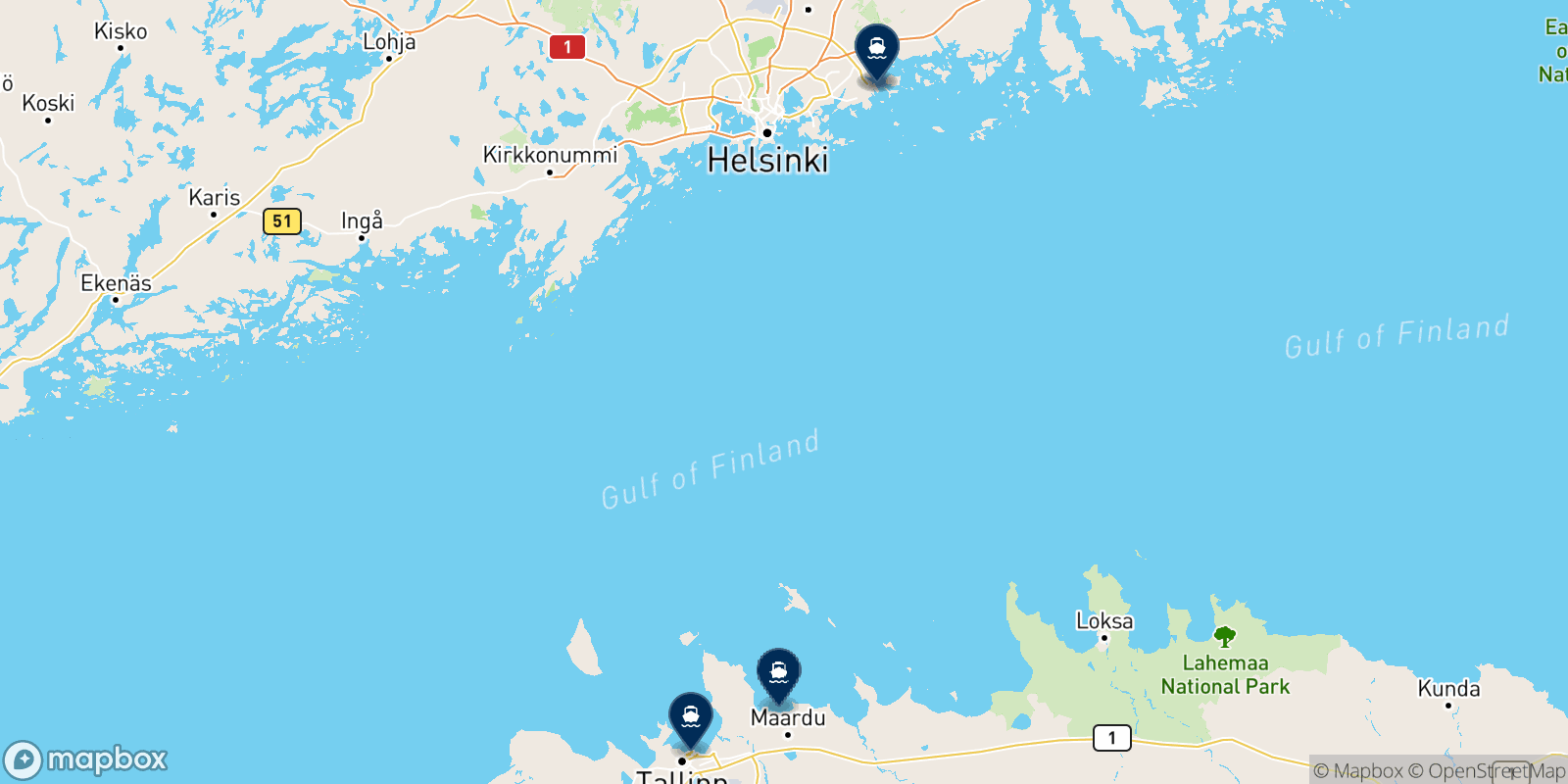 Mappa delle destinazioni Eckerö Line
