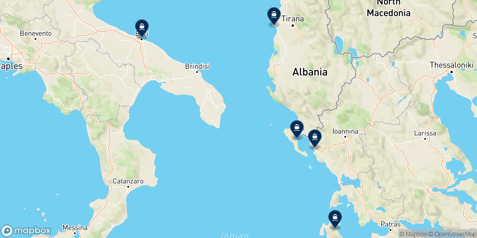 Mappa delle destinazioni Ventouris Ferries