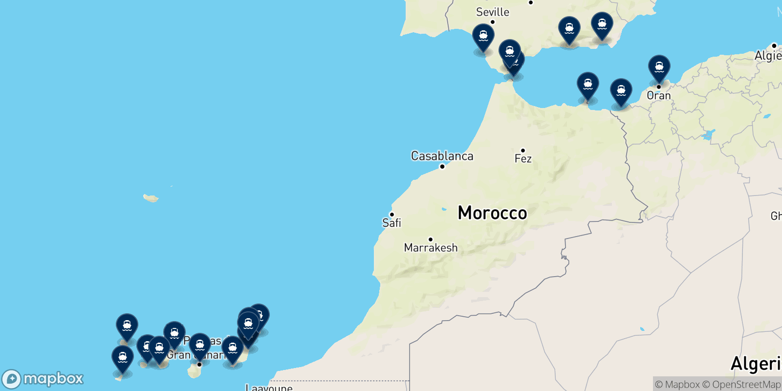 Mappa delle destinazioni Naviera Armas