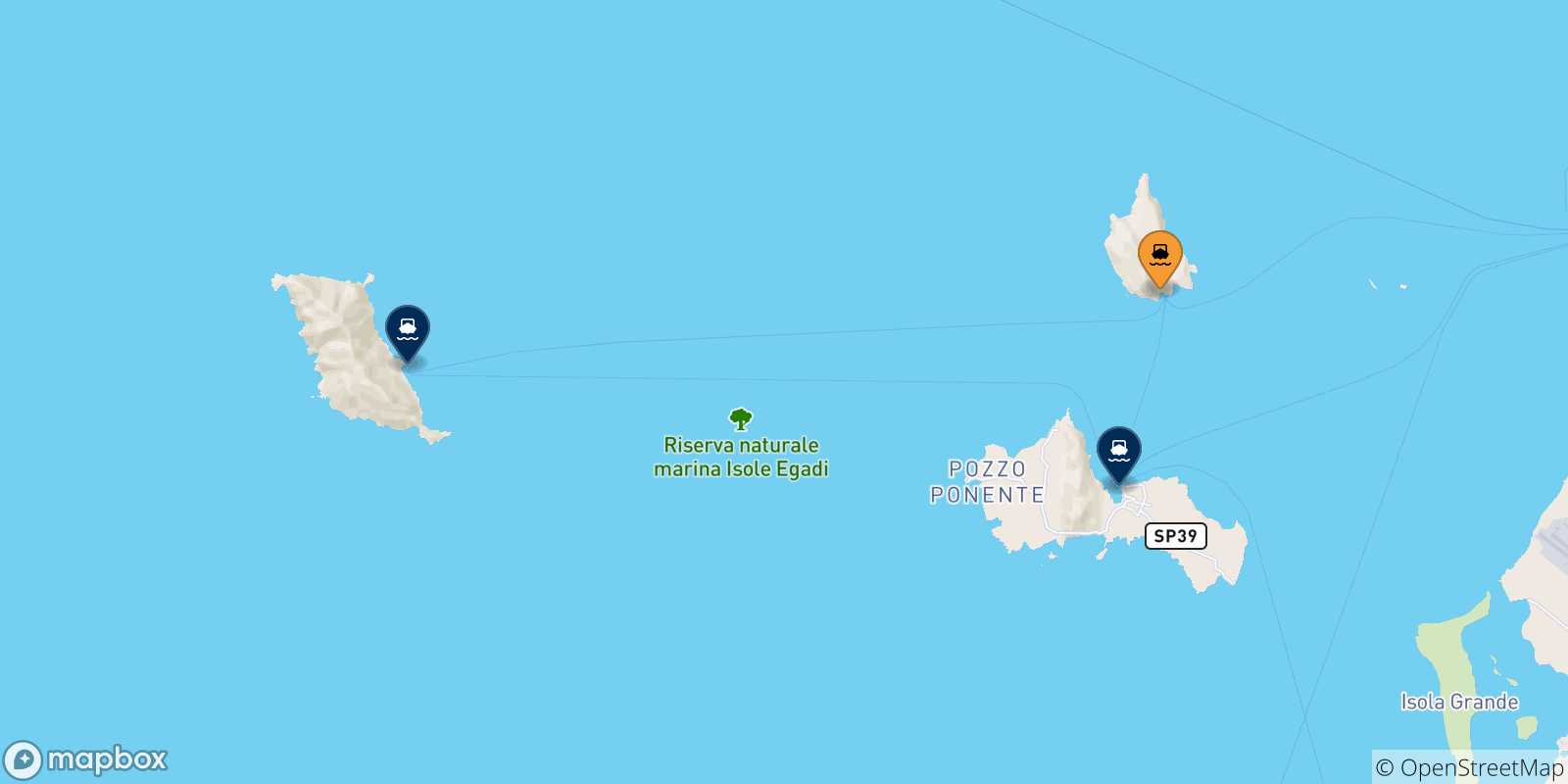 Mappa delle possibili rotte tra Levanzo e le Isole Egadi