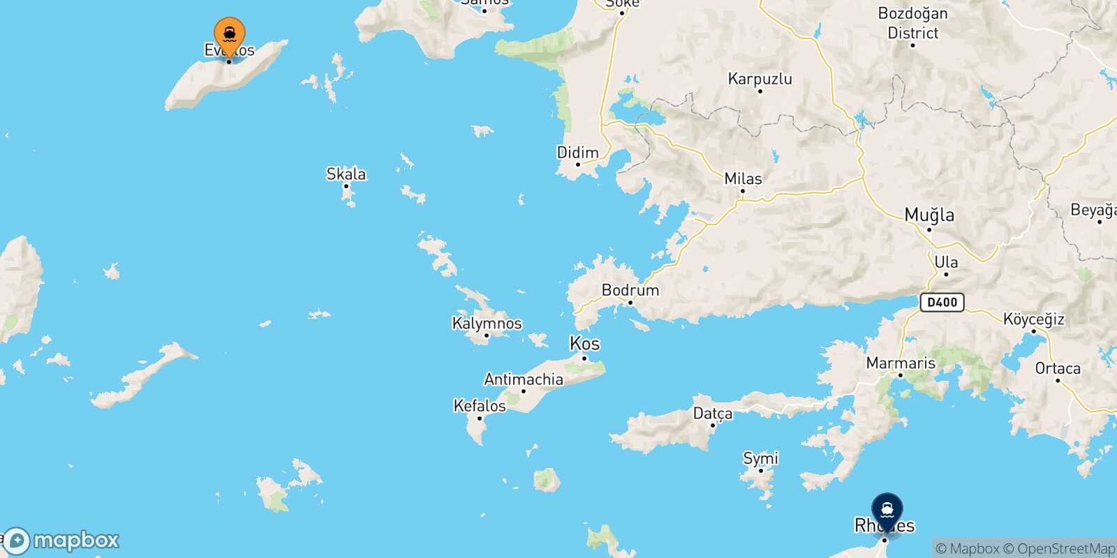 Mappa della rotta Evdilos (Ikaria) Rodi