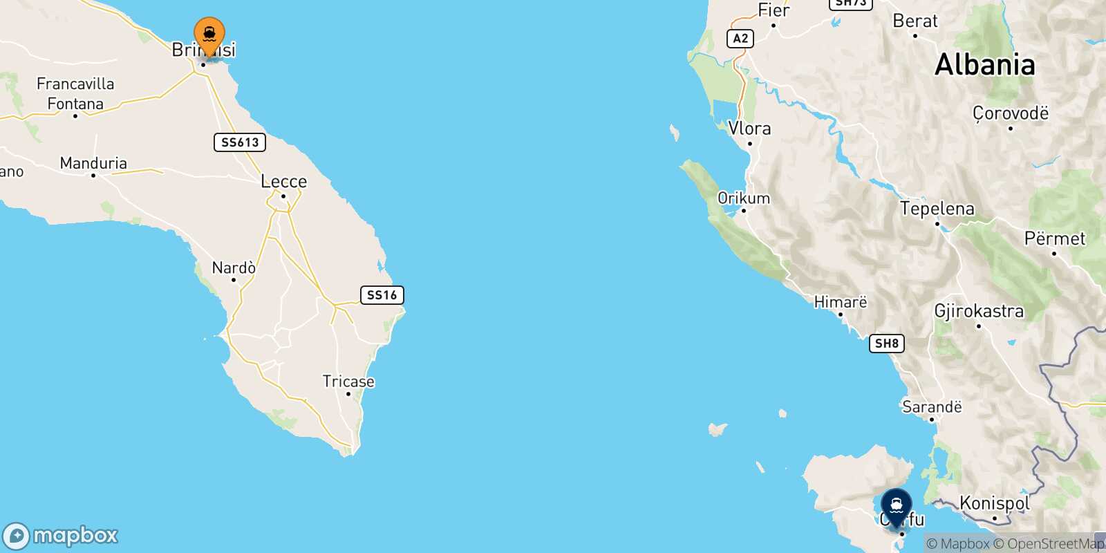Mappa della rotta Brindisi Corfu