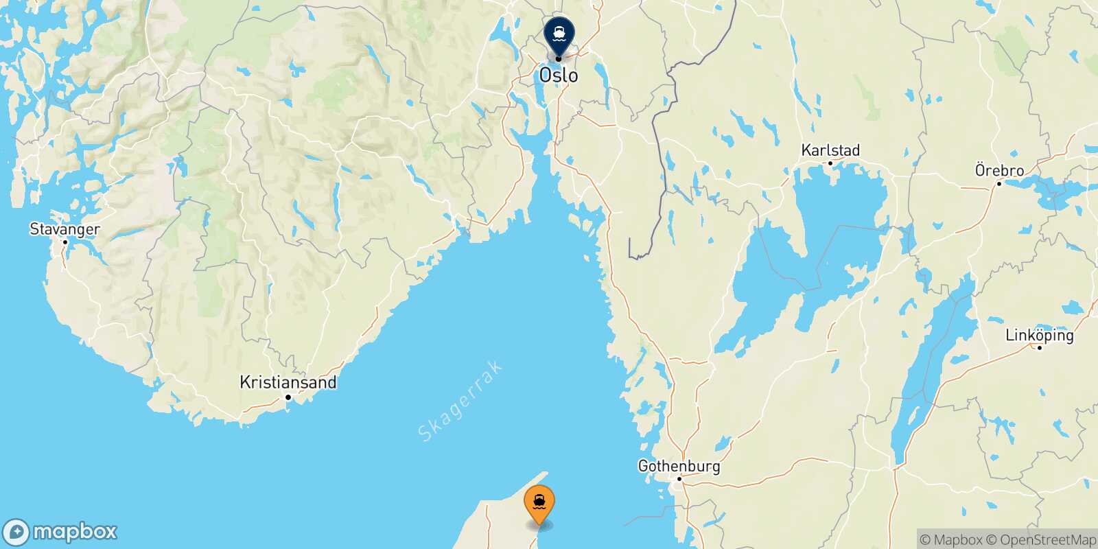 Mappa della rotta Frederikshavn Oslo
