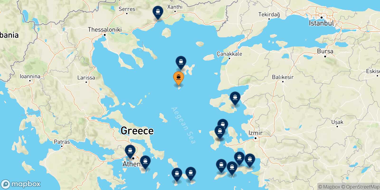 Mappa delle destinazioni raggiungibili da Agios Efstratios