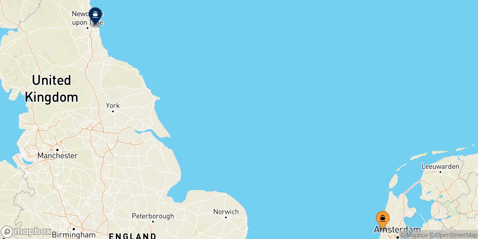 Mappa dei porti collegati con  Newcastle