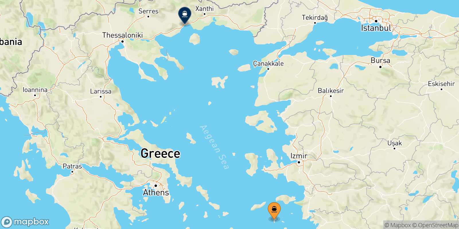 Mappa della rotta Patmos Kavala