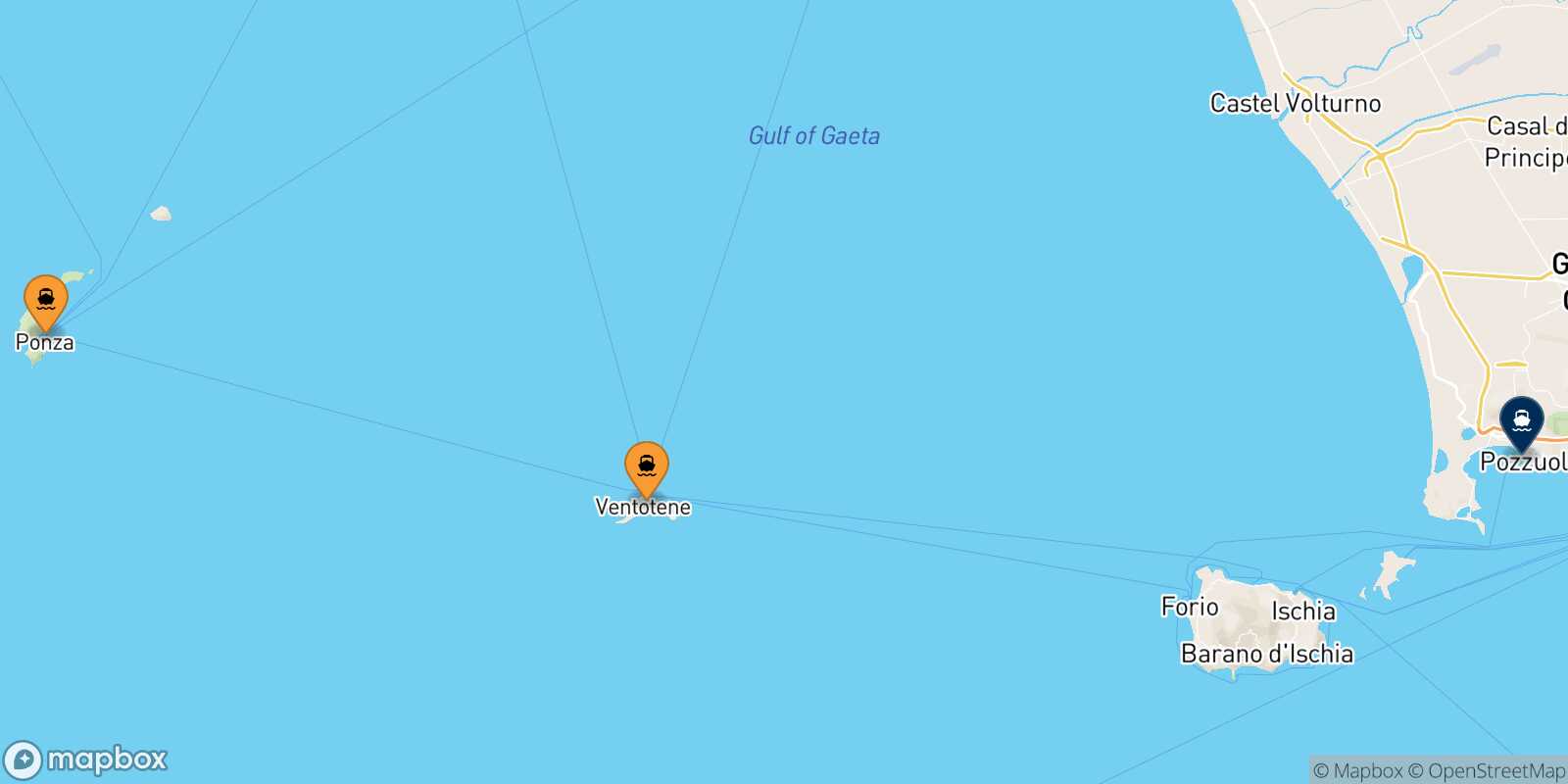 Mappa dei porti collegati con  Casamicciola (Ischia)