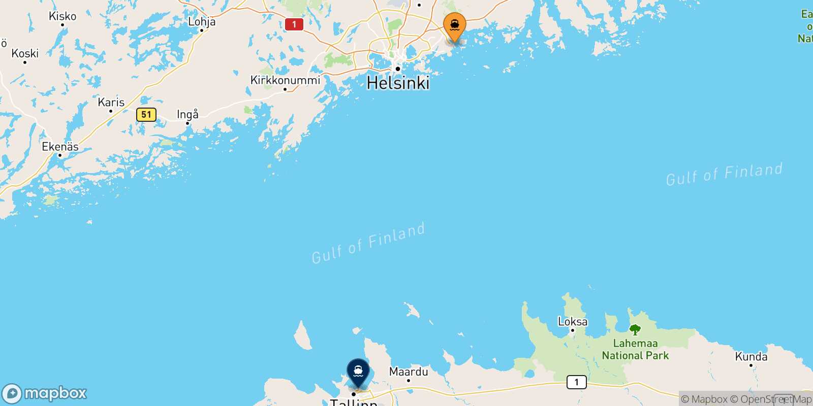 Mappa della rotta Helsinki Tallinn