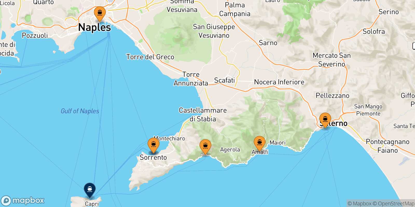 Mappa dei porti collegati con  Capri