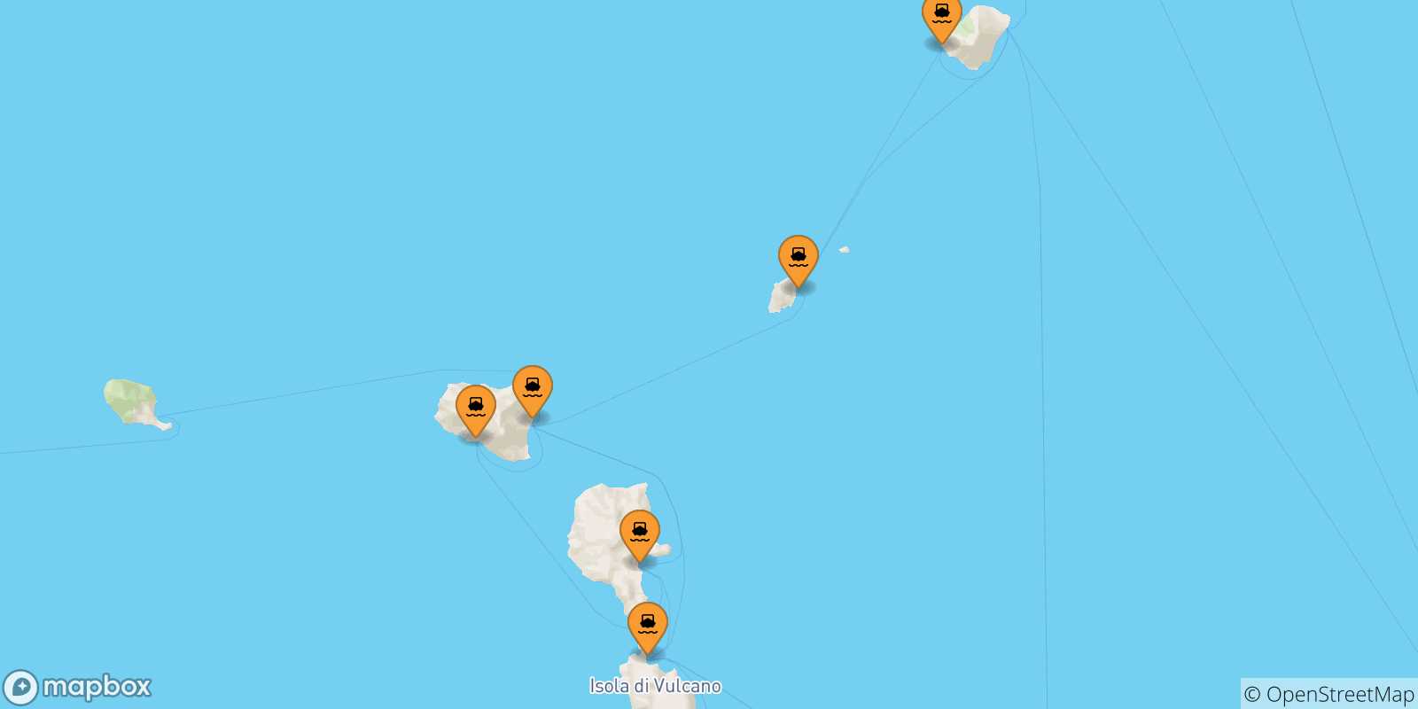 Mappa delle possibili rotte tra le Isole Eolie e Stromboli