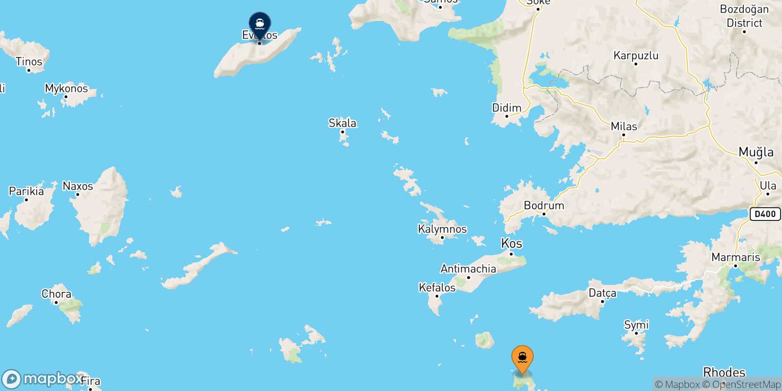 Mappa della rotta Tilos Agios Kirikos (Ikaria)