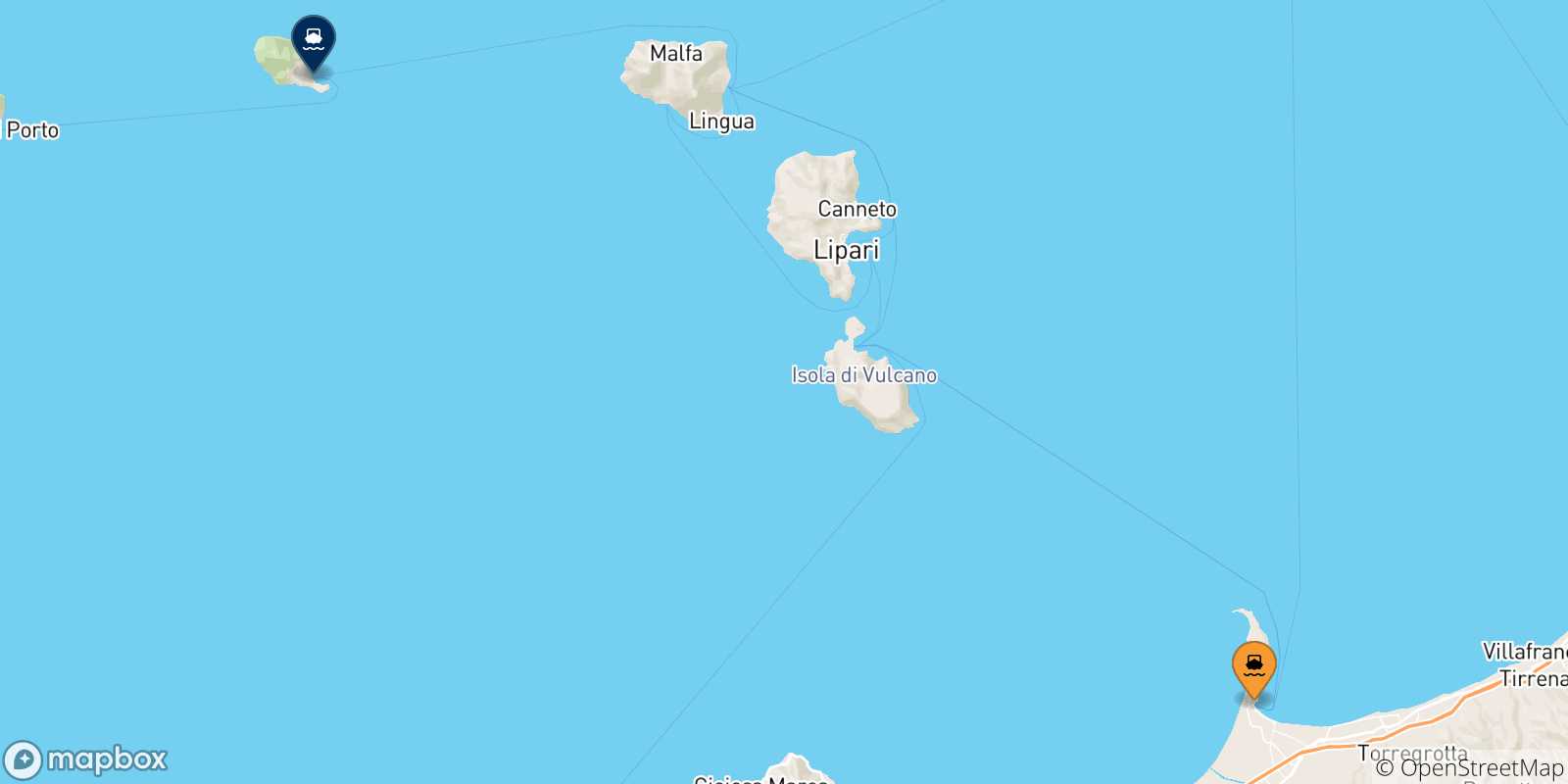 Mappa delle possibili rotte tra la Sicilia e Filicudi