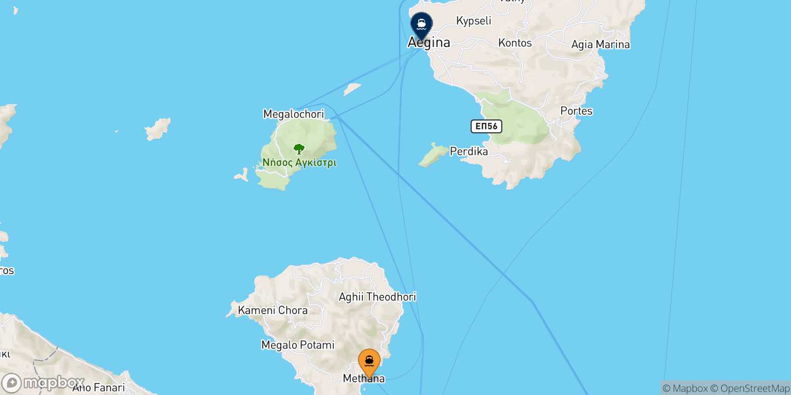 Mappa della rotta Methana Aegina