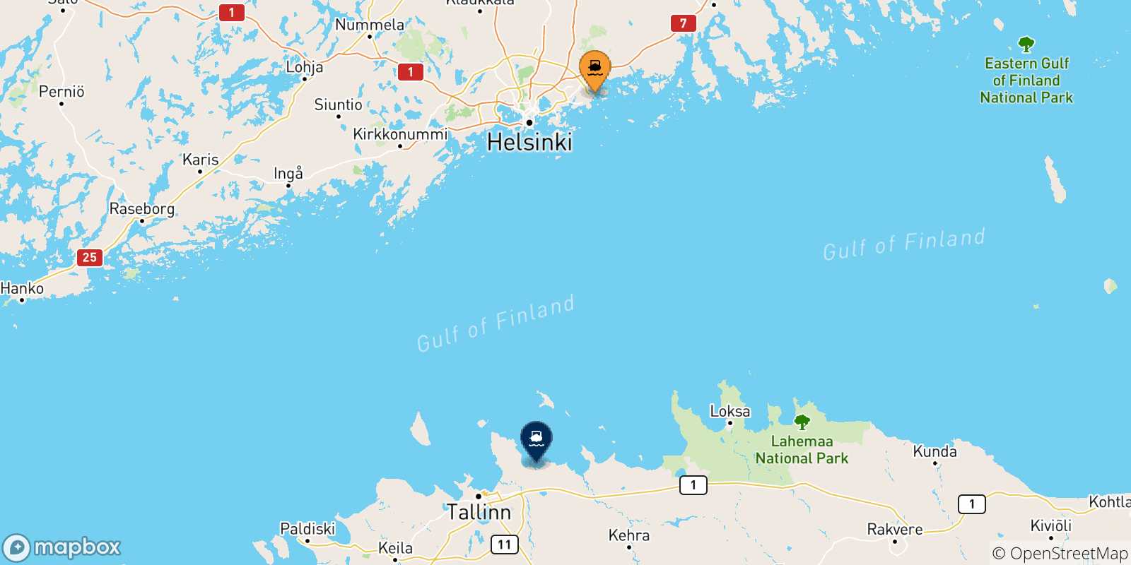 Mappa delle possibili rotte tra la Finlandia e Muuga