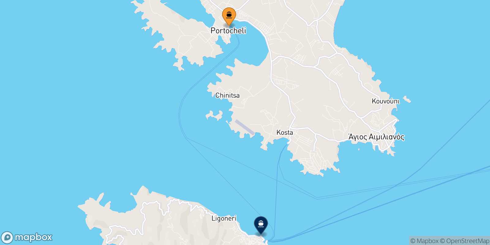 Mappa della rotta Porto Heli Spetses