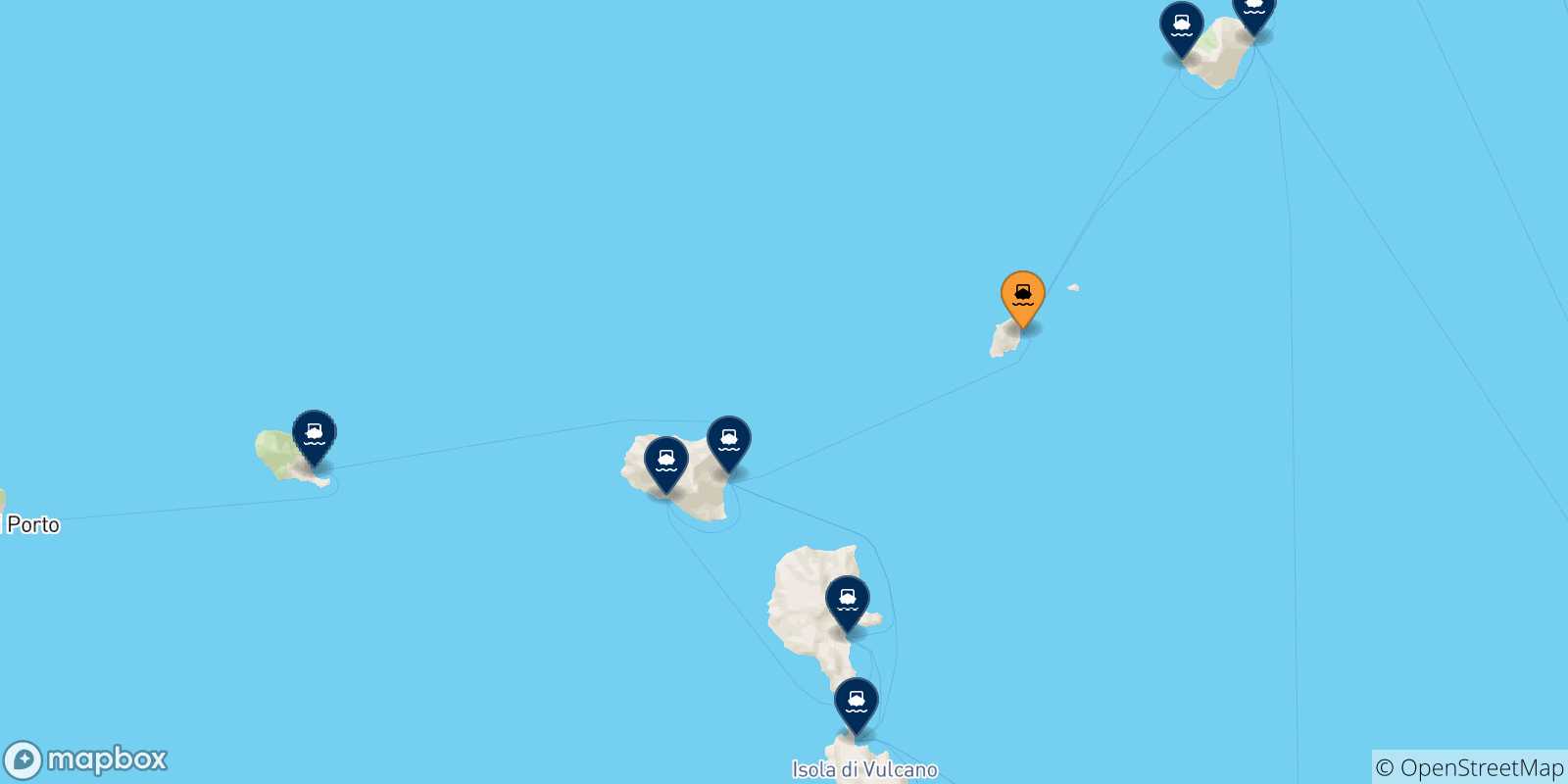 Mappa delle possibili rotte tra Panarea e le Isole Eolie