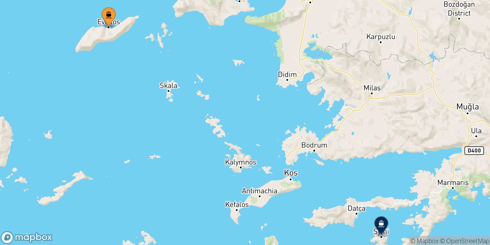 Mappa della rotta Agios Kirikos (Ikaria) Symi