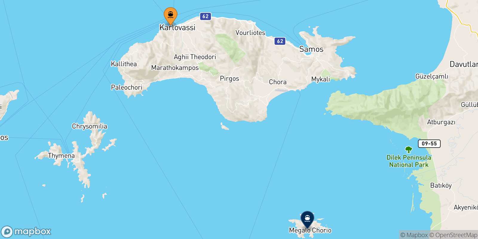 Mappa della rotta Pythagorio (Samos) Agathonisi