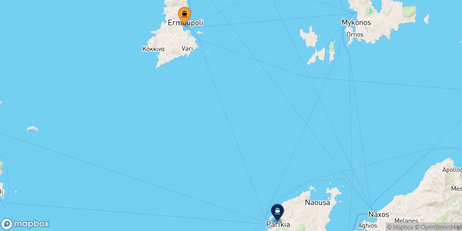 Mappa della rotta Syros Paros