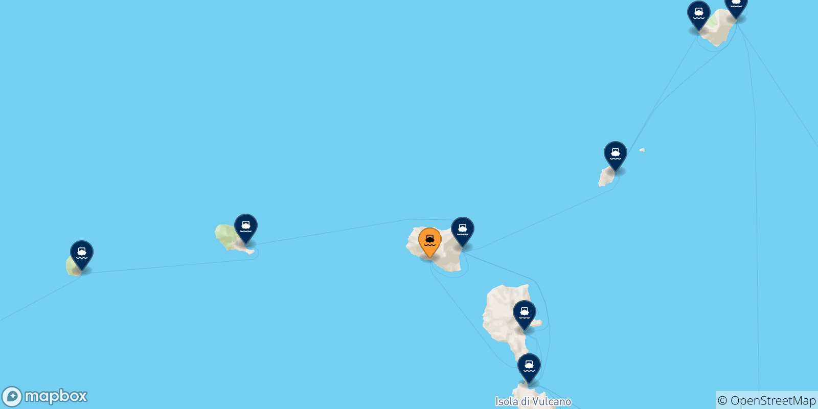 Mappa delle possibili rotte tra Rinella (Salina) e le Isole Eolie