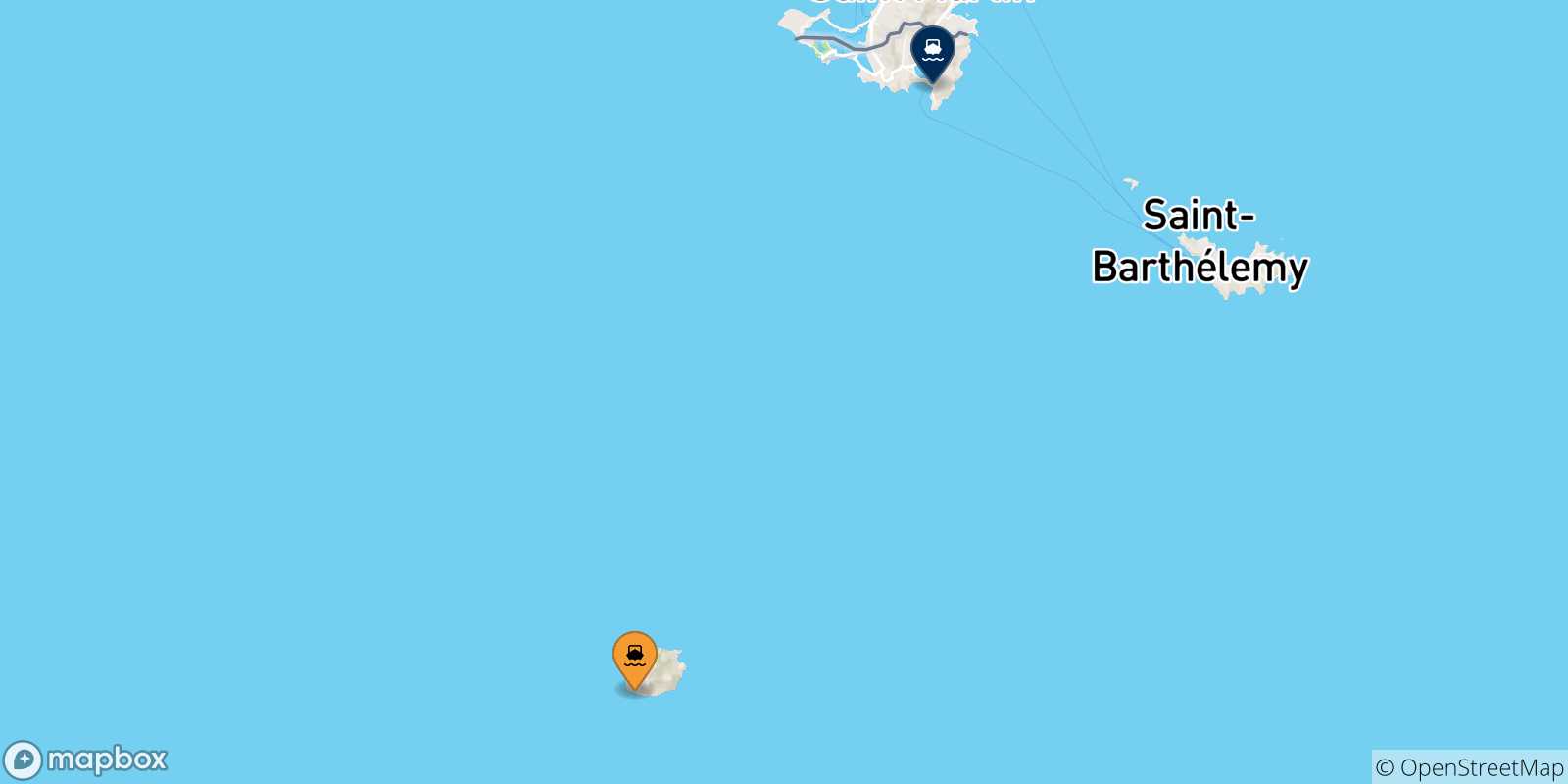 Mappa delle possibili rotte tra Saba e i Caraibi Olandesi
