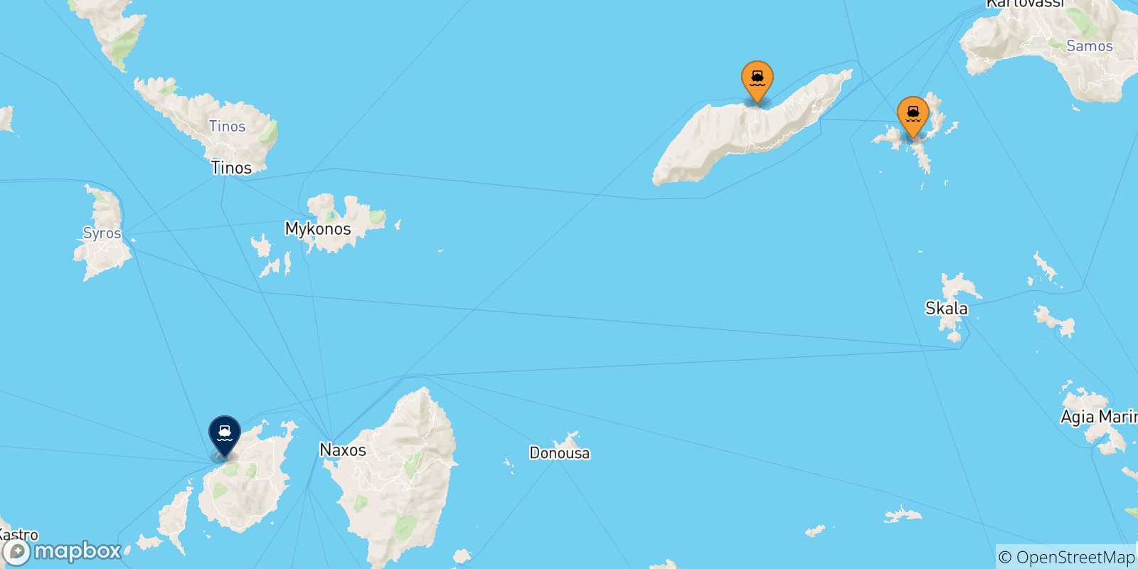 Mappa delle possibili rotte tra le Isole Egeo Nord Orientale e Paros