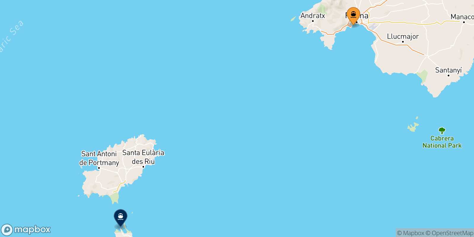 Mappa della rotta Palma Di Maiorca Formentera