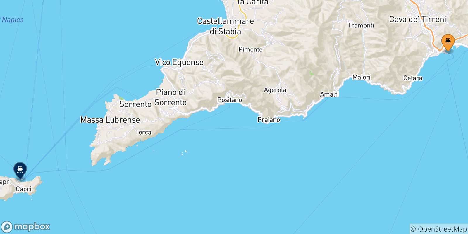 Mappa delle possibili rotte tra Salerno e il Golfo Di Napoli