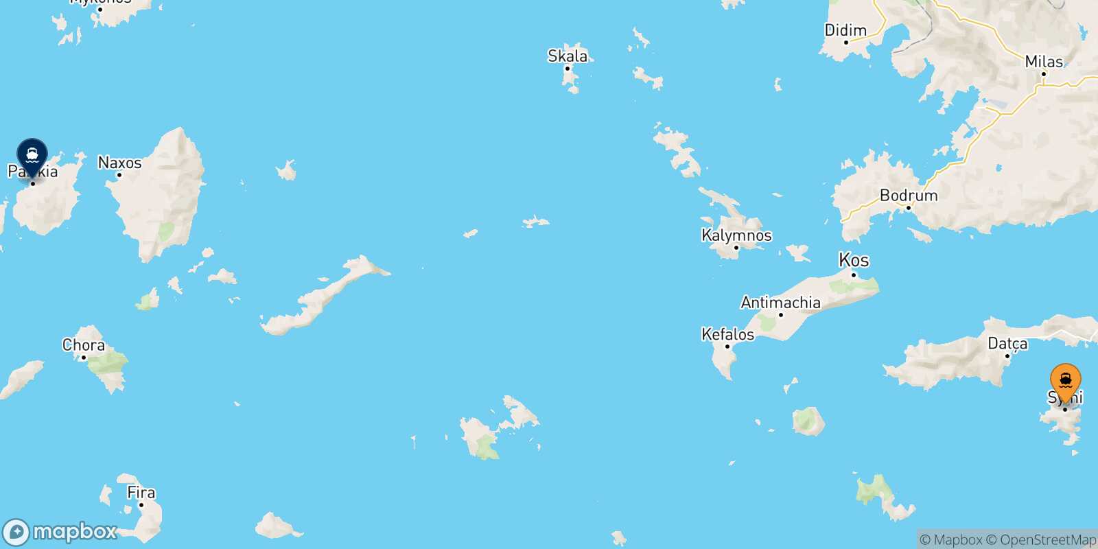 Mappa della rotta Symi Paros