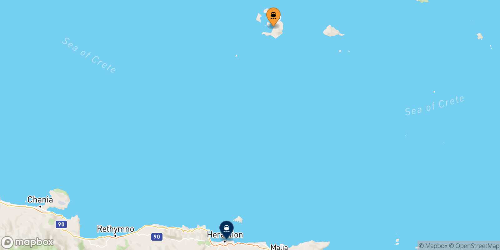 Mappa della rotta Santorini Heraklion