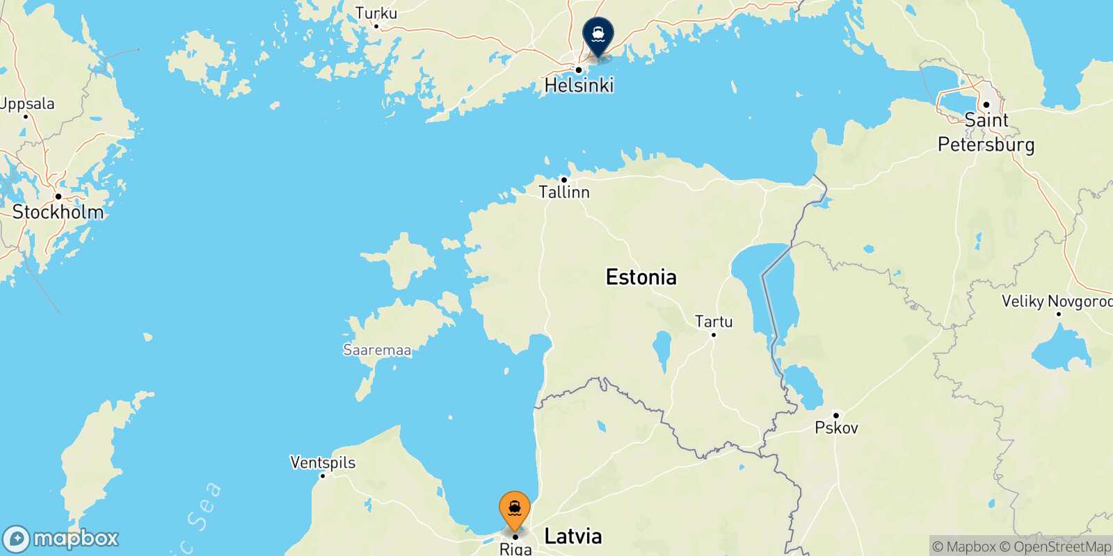 Mappa della rotta Riga Helsinki