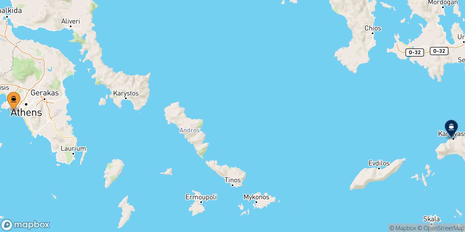 Mappa della rotta Pireo Karlovassi (Samos)