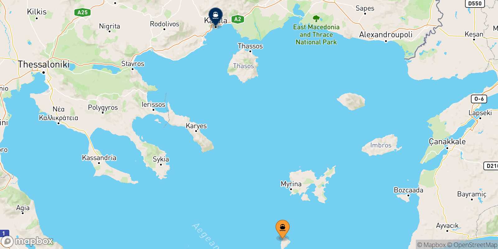 Mappa della rotta Agios Efstratios Kavala