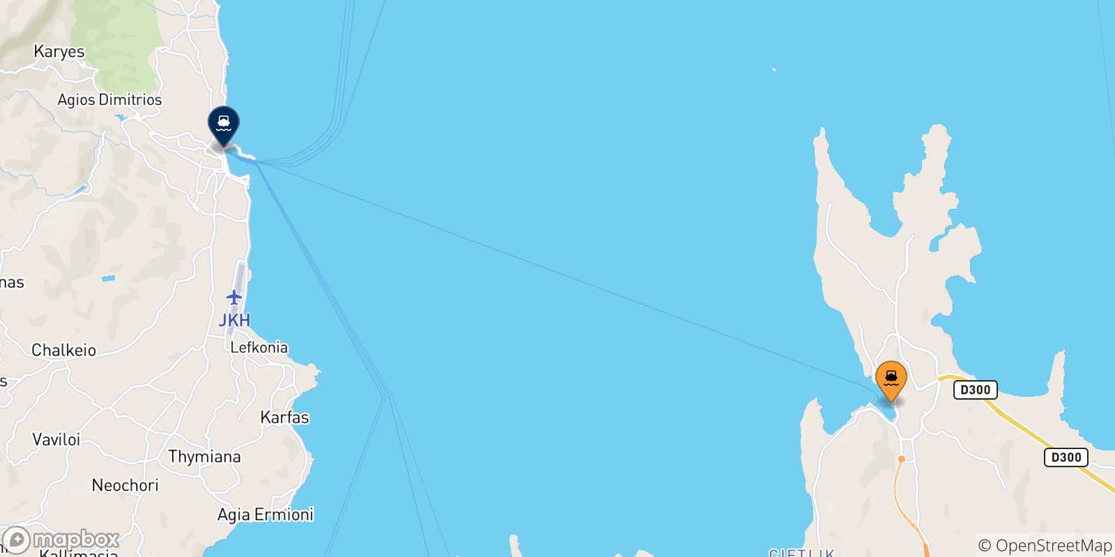 Mappa delle possibili rotte tra Cesme e le Isole Egeo Nord Orientale