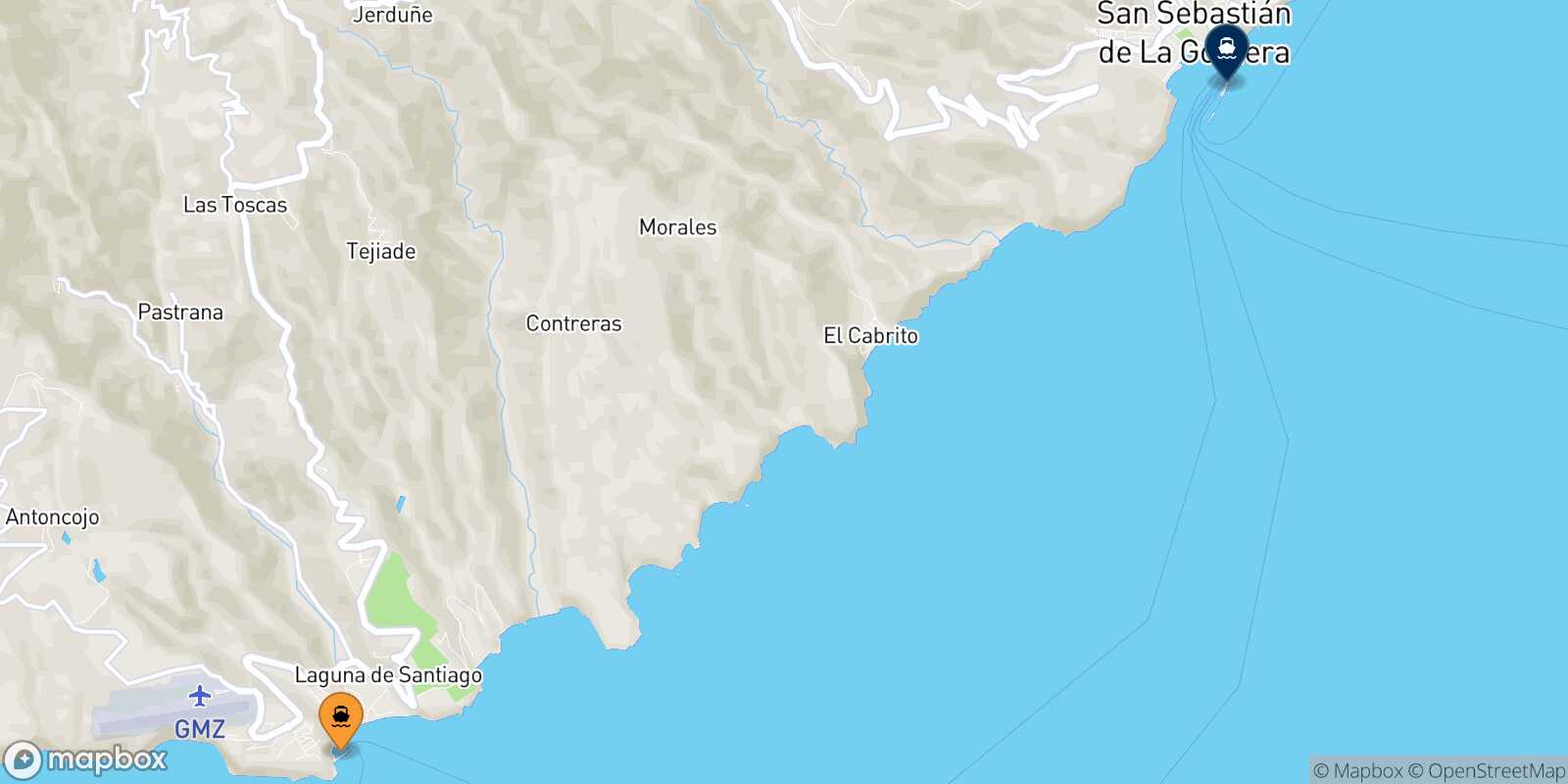 Mappa delle destinazioni raggiungibili da Playa Santiago (La Gomera)