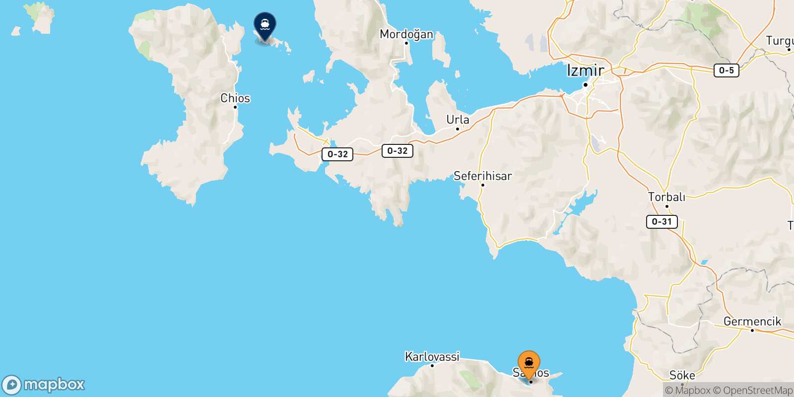 Mappa della rotta Vathi (Samos) Inousses