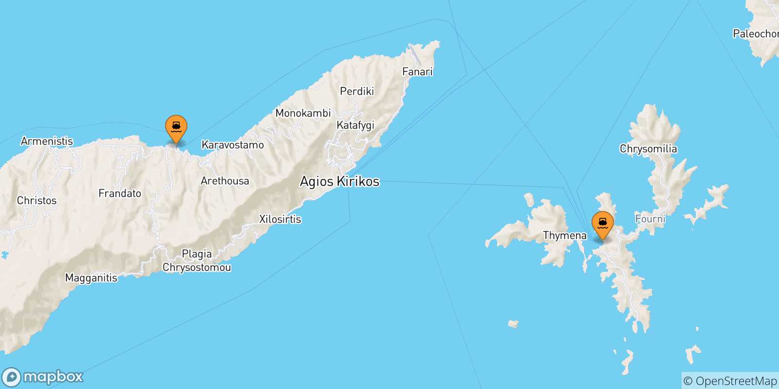 Mappa delle possibili rotte tra le Isole Egeo Nord Orientale e Pythagorio (Samos)