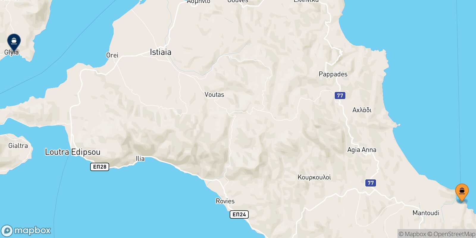 Mappa della rotta Mantoudi (Evia) Glyfa
