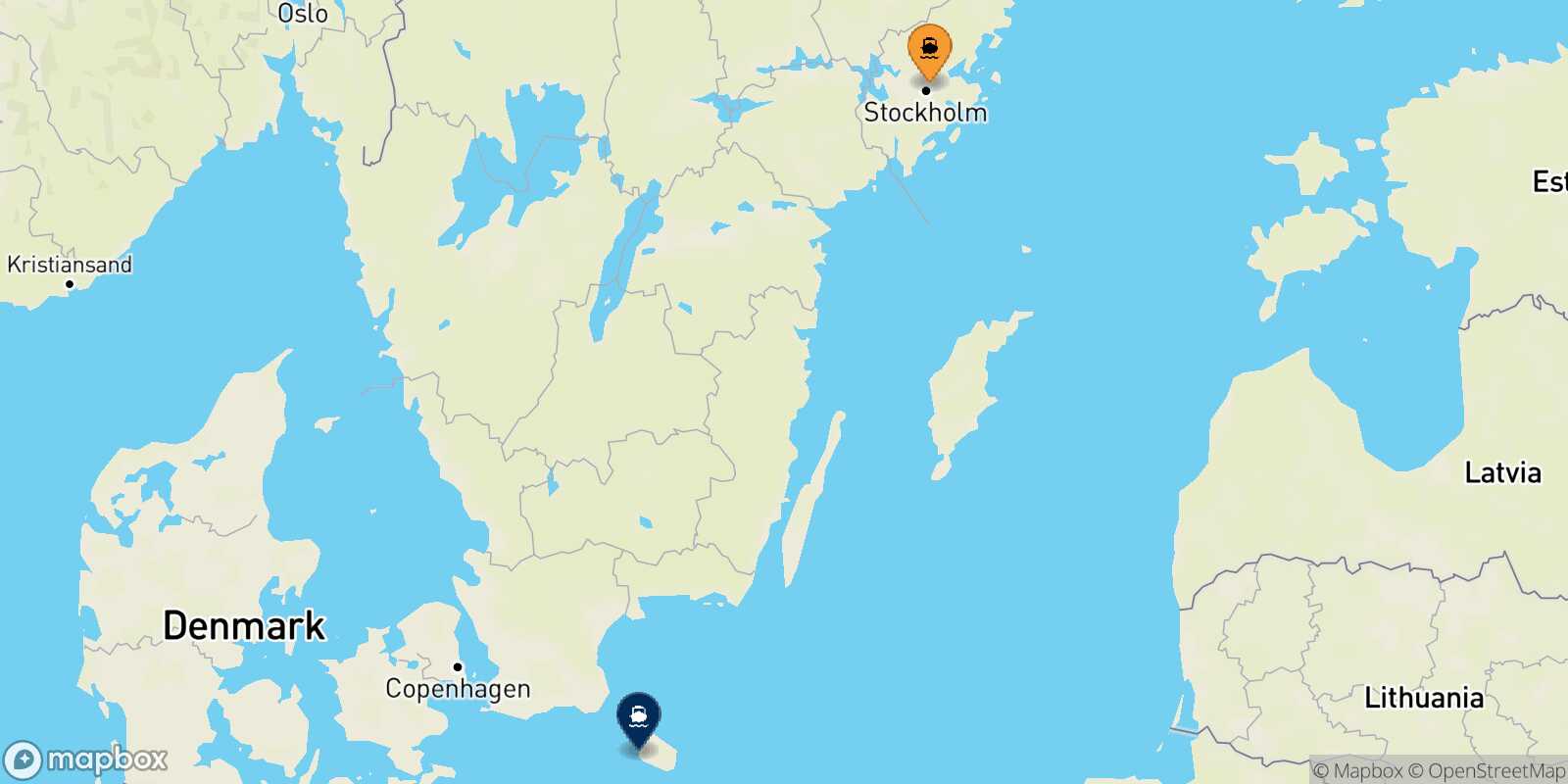 Mappa della rotta Stoccolma Ronne