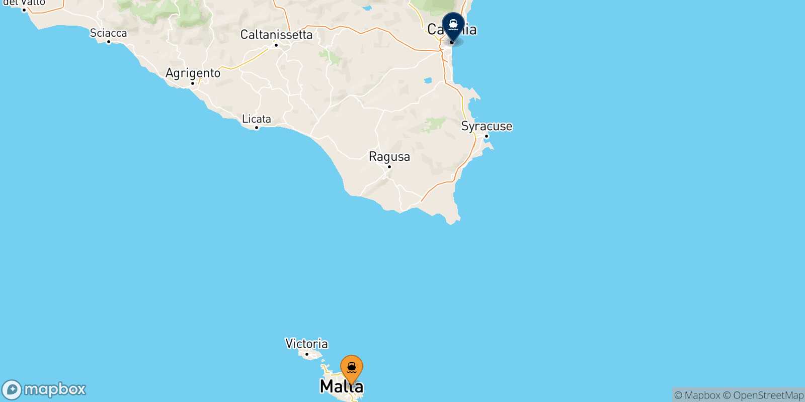 Mappa della rotta La Valletta (Malta) Catania