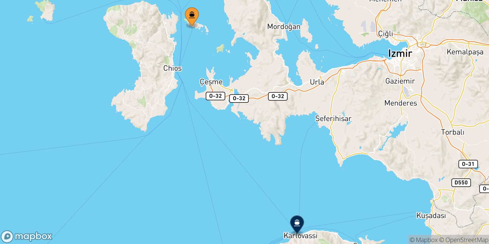 Mappa della rotta Inousses Karlovassi (Samos)