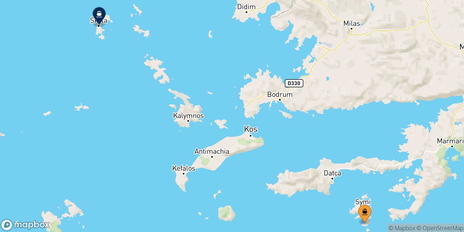 Mappa della rotta Panormitis (Symi) Patmos