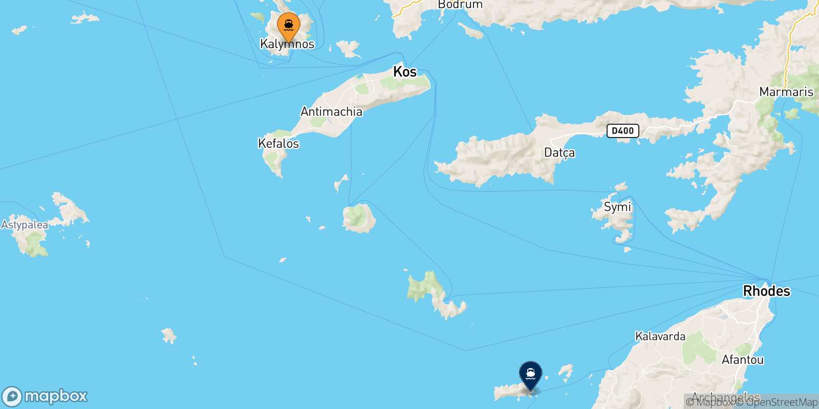 Mappa della rotta Kalymnos Chalki