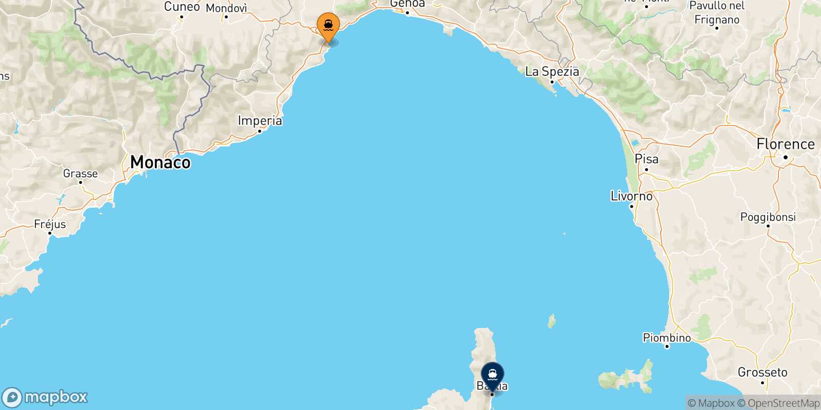 Mappa della rotta Savona Bastia