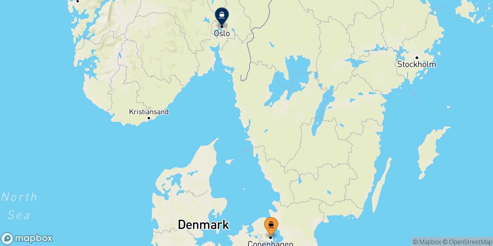 Mappa della rotta Copenhagen Oslo